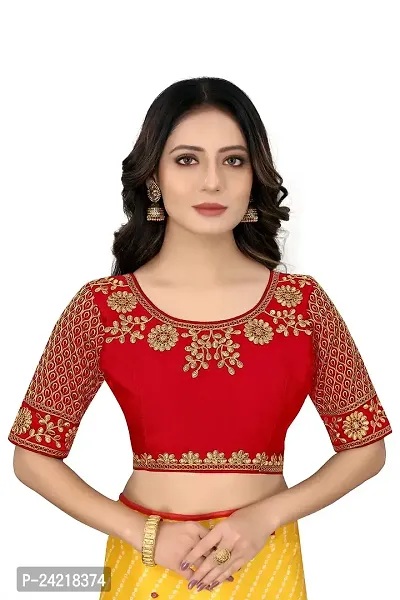 Vrundavan Enterprise Special Embroidery Desiegn Choli Blouse Piece in Phantom Fabric. (Red)-thumb0