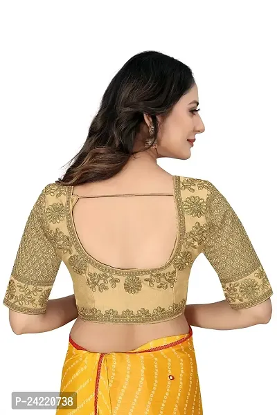 Vrundavan Enterprise Special Embroidery Desiegn Choli Blouse Piece in Phantom Fabric. (Cream)-thumb5