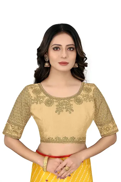 Vrundavan Enterprise Special Embroidery Desiegn Choli Blouse Piece in Phantom Fabric. (Cream)