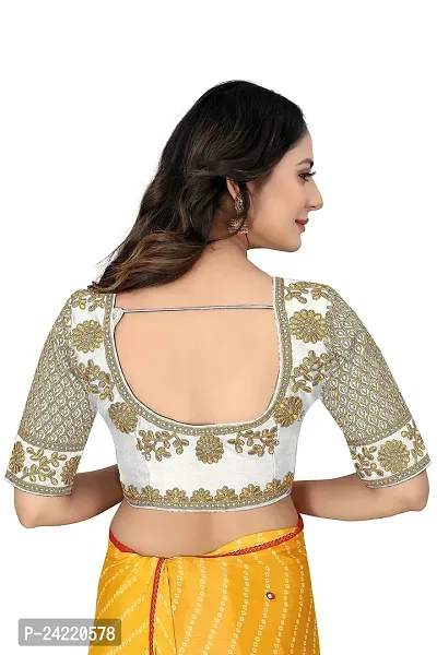 Vrundavan Enterprise Special Embroidery Desiegn Choli Blouse Piece in Phantom Fabric. (White)-thumb3