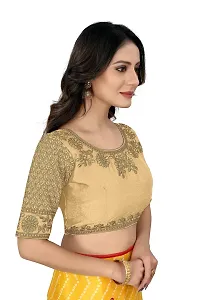 Vrundavan Enterprise Special Embroidery Desiegn Choli Blouse Piece in Phantom Fabric. (Cream)-thumb1