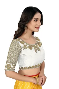 Vrundavan Enterprise Special Embroidery Desiegn Choli Blouse Piece in Phantom Fabric. (White)-thumb1