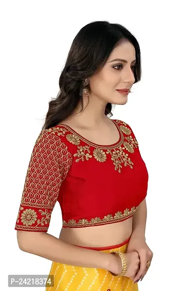 Vrundavan Enterprise Special Embroidery Desiegn Choli Blouse Piece in Phantom Fabric. (Red)-thumb2