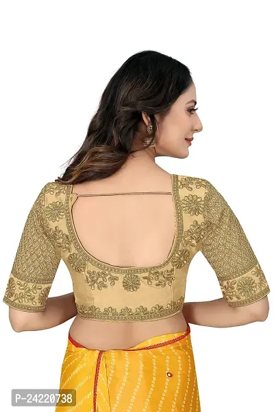 Vrundavan Enterprise Special Embroidery Desiegn Choli Blouse Piece in Phantom Fabric. (Cream)-thumb3