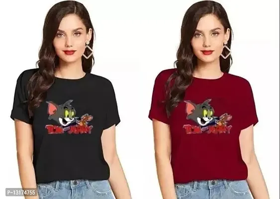 Fancy Cotton Printed T-shirt for Womens Pack of 2