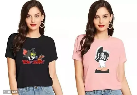 Fancy Cotton Printed T-shirt for Womens Pack of 2