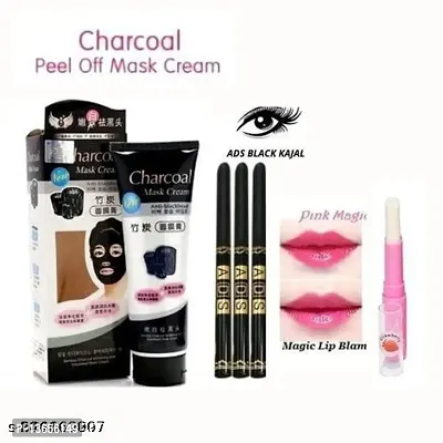 charcoal peel off mask + Kajal + lip Balm