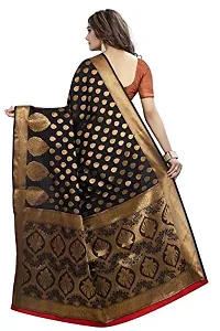 JUST FASHION Women's Black Half and Half Banarasi Art Silk Zari work Saree With Blouse Piece (FPBN75_Black)-thumb2