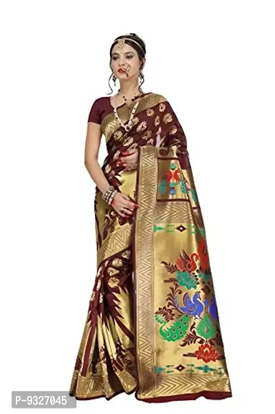 JUST FASHION Women's Maroon Traditional Banarasi Art Silk Zari work Saree With Blouse Piece (RDBN7431_Maroon)-thumb0