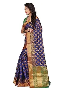 JUST FASHION Women's Blue Traditional Banarasi Kanjivaram Poly Silk Zari work Saree With Blouse Piece (VKBN553_Blue)-thumb1