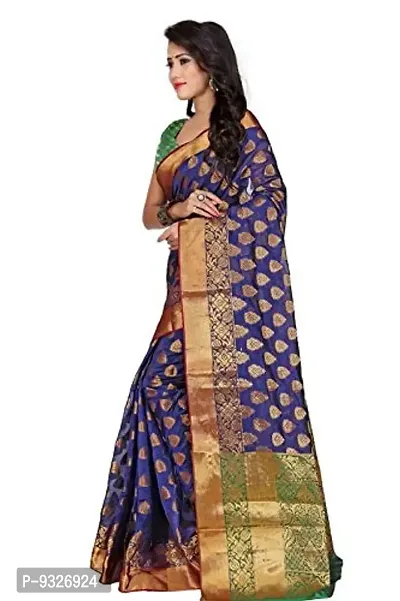 JUST FASHION Women's Blue Traditional Banarasi Kanjivaram Poly Silk Zari work Saree With Blouse Piece (VKBN553_Blue)-thumb2