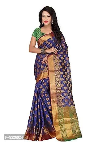 JUST FASHION Women's Blue Traditional Banarasi Kanjivaram Poly Silk Zari work Saree With Blouse Piece (VKBN553_Blue)-thumb0