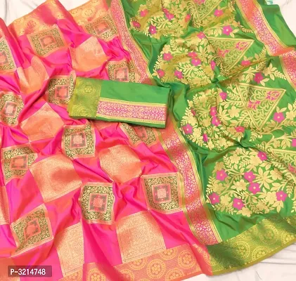 Pink Woven Design Silk Blend Saree With Blouse Piece-thumb0