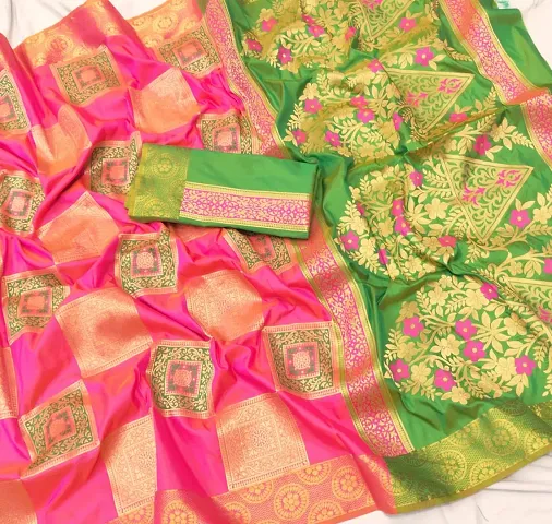 Woven Design Silk Blend Saree With Blouse Piece