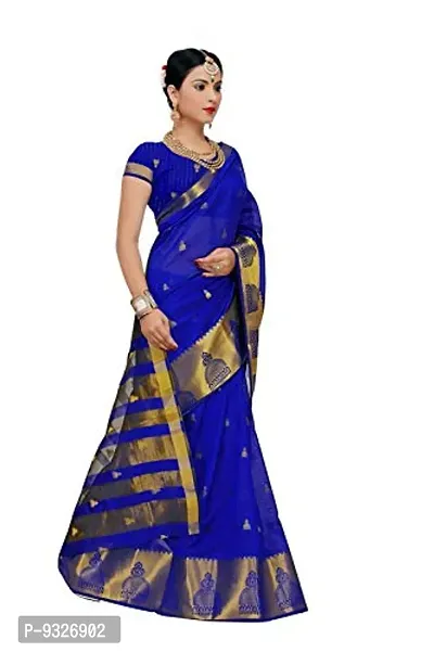 JUST FASHION Women's Royal Blue Traditional Poly Silk Zari work Saree With Blouse Piece (RDBN7605_Royal Blue)-thumb3