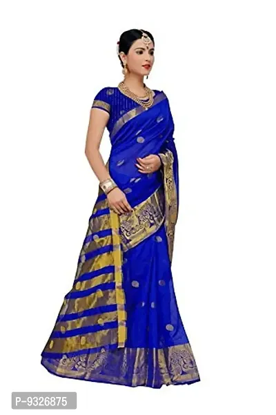 JUST FASHION Women's Royal Blue Traditional Poly Silk Zari work Saree With Blouse Piece (RDBN7610_Royal Blue)-thumb3