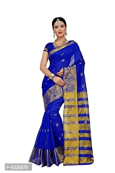 JUST FASHION Women's Royal Blue Traditional Poly Silk Zari work Saree With Blouse Piece (RDBN7610_Royal Blue)