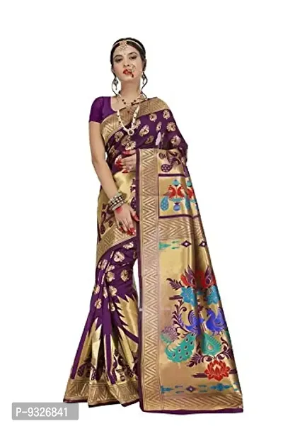 JUST FASHION Women's Magenta Traditional Banarasi Art Silk Zari work Saree With Blouse Piece (RDBN7432_Magenta)-thumb0