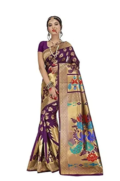 JUST FASHION Women's Traditional Banarasi Art Silk Zari work Saree With Blouse Piece (RDBN7432_Magenta)