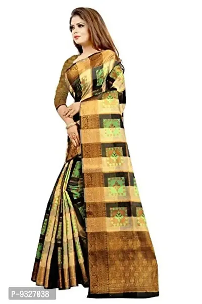 JUST FASHION Women's Green Checkered Banarasi Cotton Zari work Saree With Blouse Piece (JFBN94_Green)-thumb2