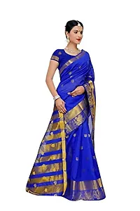 JUST FASHION Women's Royal Blue Traditional Poly Silk Zari work Saree With Blouse Piece (RDBN7622_Royal Blue)-thumb2