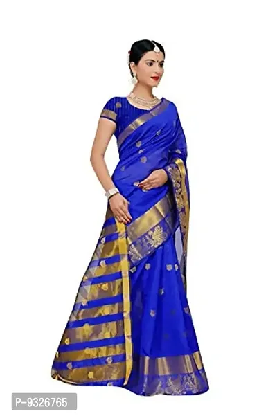 JUST FASHION Women's Royal Blue Traditional Poly Silk Zari work Saree With Blouse Piece (RDBN7622_Royal Blue)-thumb3