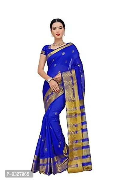 JUST FASHION Women's Traditional Poly Silk Zari Work Saree with Blouse Piece (RDBN7615, Royal Blue)