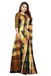 JUST FASHION Women's Green Checkered Banarasi Cotton Zari work Saree With Blouse Piece (JFBN94_Green)-thumb2