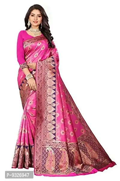 JUST FASHION Women's Pink Traditional Banarasi Art Silk Zari work Saree With Blouse Piece (JFBN12_Pink)