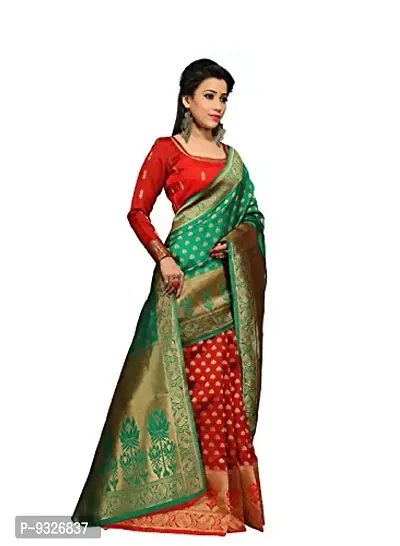 JustFashion Women's Green Banarasi Silk Saree with Blouse Piece-thumb4
