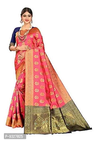 JUST FASHION Women's Pink Traditional Banarasi Art Silk Zari work Saree With Blouse Piece (FPBN49_Pink)