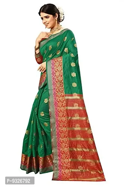 JUST FASHION Women's Green Traditional Banarasi Art Silk Zari work Saree With Blouse Piece (JFBN59_Green)-thumb2