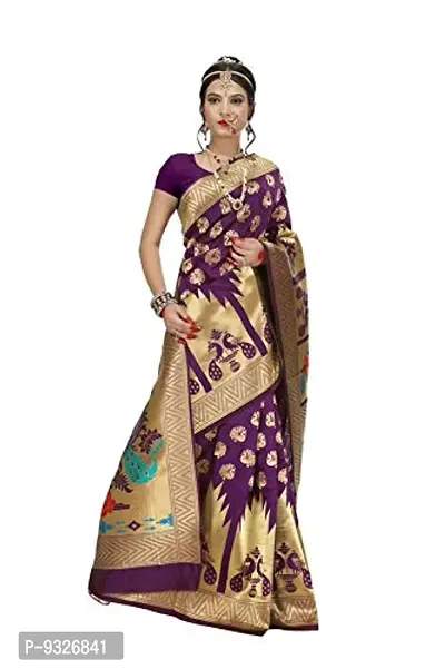 JUST FASHION Women's Magenta Traditional Banarasi Art Silk Zari work Saree With Blouse Piece (RDBN7432_Magenta)-thumb4