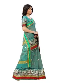 JustFashion Women's Turquoise Chanderi Silk Saree with Blouse Piece-thumb3