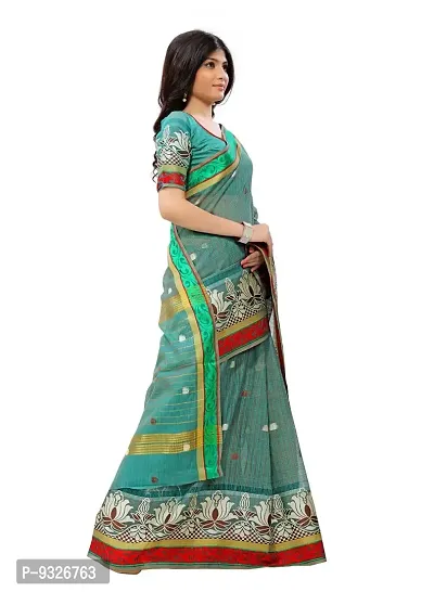 JustFashion Women's Turquoise Chanderi Silk Saree with Blouse Piece-thumb4