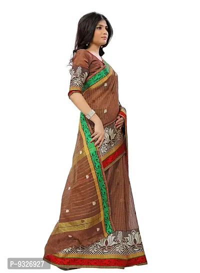 JustFashion Women's Brown Chanderi Silk Saree with Blouse Piece-thumb4