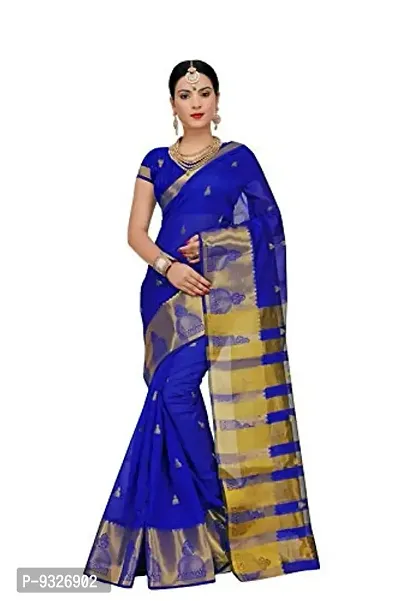 JUST FASHION Women's Royal Blue Traditional Poly Silk Zari work Saree With Blouse Piece (RDBN7605_Royal Blue)