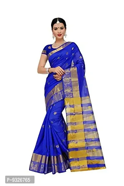 JUST FASHION Women's Royal Blue Traditional Poly Silk Zari work Saree With Blouse Piece (RDBN7622_Royal Blue)