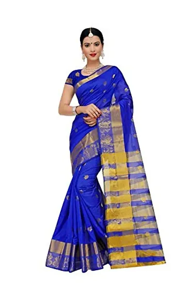 JUST FASHION Women's Traditional Poly Silk Zari work Saree With Blouse Piece (RDBN7622_Royal Blue)