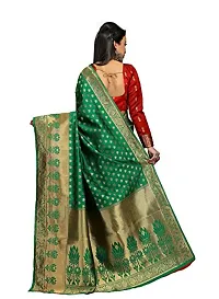 JustFashion Women's Green Banarasi Silk Saree with Blouse Piece-thumb2