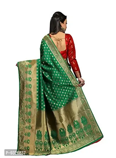 JustFashion Women's Green Banarasi Silk Saree with Blouse Piece-thumb3