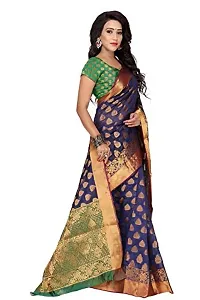 JUST FASHION Women's Blue Traditional Banarasi Kanjivaram Poly Silk Zari work Saree With Blouse Piece (VKBN553_Blue)-thumb3