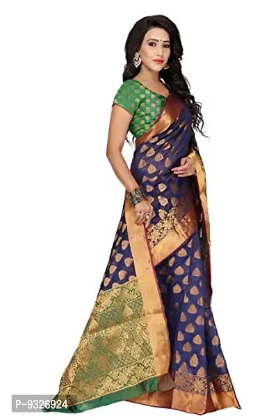 JUST FASHION Women's Blue Traditional Banarasi Kanjivaram Poly Silk Zari work Saree With Blouse Piece (VKBN553_Blue)-thumb4