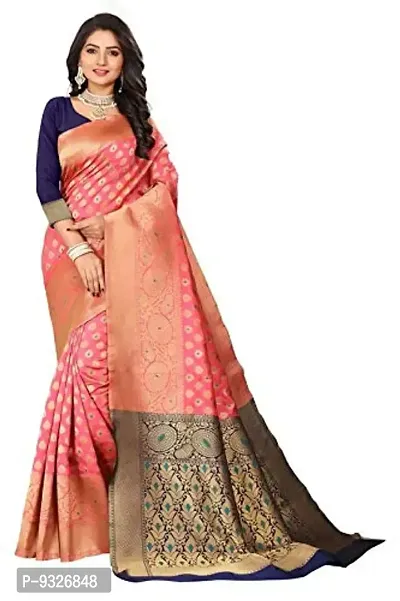 JUST FASHION Women's Pink Traditional Banarasi Art Silk Zari work Saree With Blouse Piece (JFBN08_Pink)