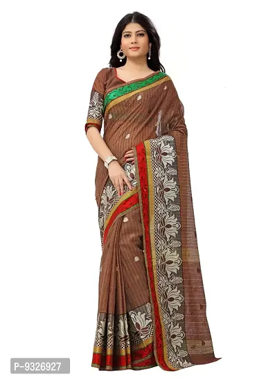 JustFashion Women's Brown Chanderi Silk Saree with Blouse Piece