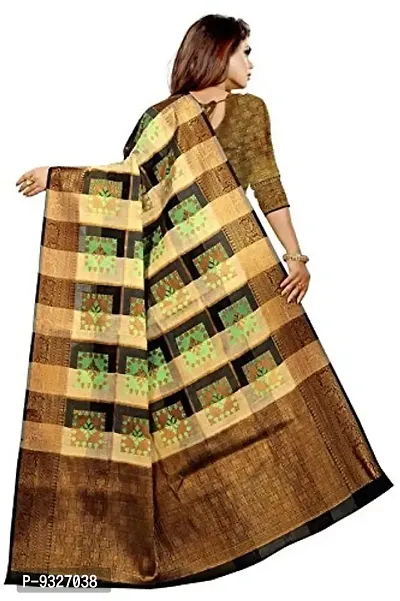 JUST FASHION Women's Green Checkered Banarasi Cotton Zari work Saree With Blouse Piece (JFBN94_Green)-thumb4