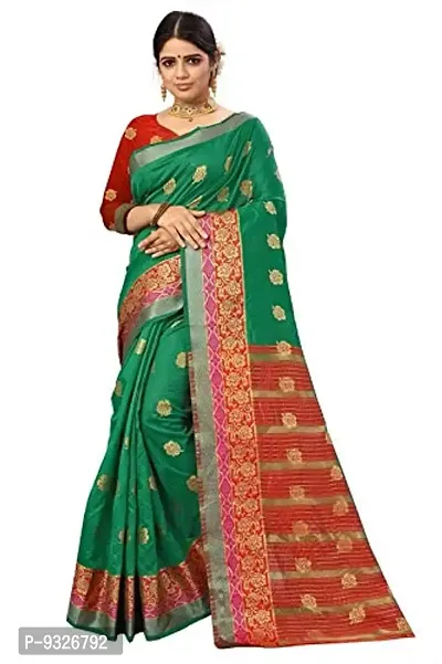 JUST FASHION Women's Green Traditional Banarasi Art Silk Zari work Saree With Blouse Piece (JFBN59_Green)