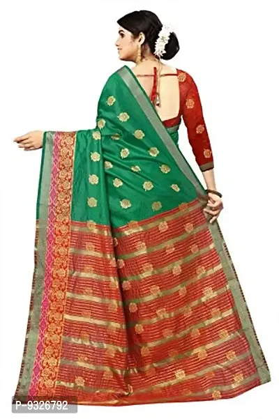 JUST FASHION Women's Green Traditional Banarasi Art Silk Zari work Saree With Blouse Piece (JFBN59_Green)-thumb4