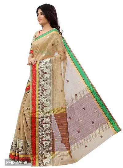 JustFashion Women's Beige Chanderi Silk Saree with Blouse Piece-thumb2