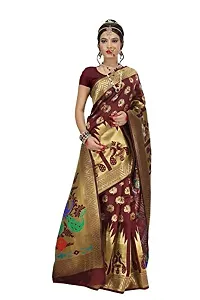 JUST FASHION Women's Maroon Traditional Banarasi Art Silk Zari work Saree With Blouse Piece (RDBN7431_Maroon)-thumb3